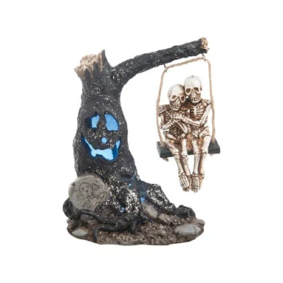 Gallerie Ii Glowing Eyes Halloween Tree & Skeleton Couple Swing Light-up Led Figurine In Brown