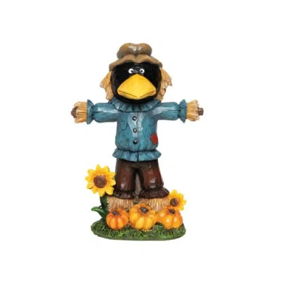 Gallerie Ii Halloween Scarecrow Raven & Sunflowers And Pumpkins Small Figurine In Blue