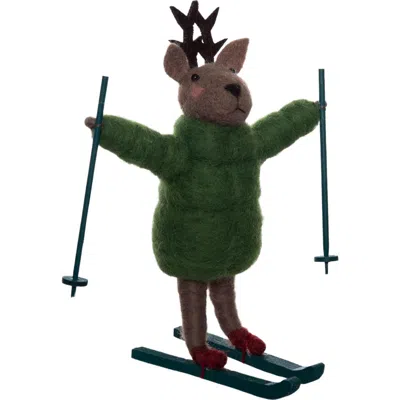 Gallerie Ii Happy Deer On Skis Figurine In Green