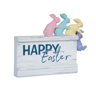 Gallerie Ii "happy Easter" Easter Bunnies Figurine 6" X 7.5" In Blue