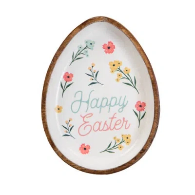 Gallerie Ii Happy Easter Flowers Wood Egg Shaped Serving Plate 8.66" In Multi