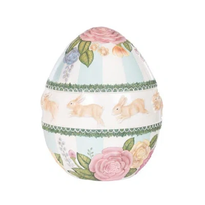 Gallerie Ii Large Vintage Spring Floral Easter Egg With Stripes Figurine In Multi