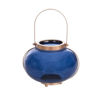 Gallerie Ii Medium Cobalt Blue Coastal Round Candle Holder Lantern