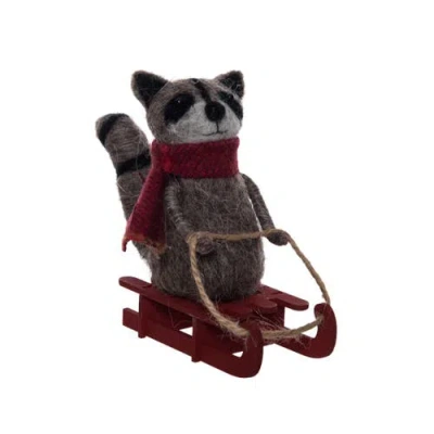 Gallerie Ii Raccoon On Sleigh Figurine In Brown
