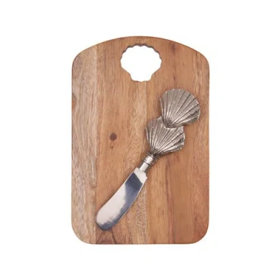 Gallerie Ii Scallop Shell Coastal Cheese Board Server With Metal Spreader Set Of 2 In Brown