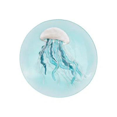 Gallerie Ii Sea Glass Sand Jellyfish Slump Glass Coastal Decorative Dish Plate 14" In Blue