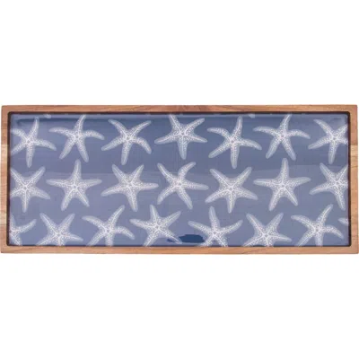 Gallerie Ii Sea Star Beach Coastal Wood Novelty Rectangle Serving Tray In Blue