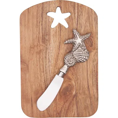 Gallerie Ii Sea Star Coastal Cheese Board Server With Metal Spreader Set Of 2 In Silver