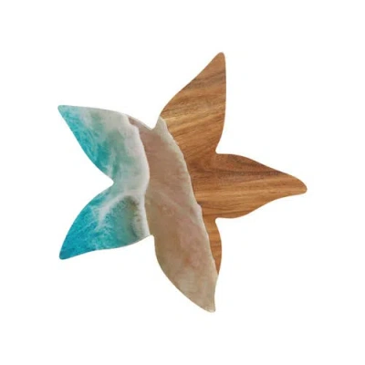 Gallerie Ii Sea Star Wave Coastal Wood Novelty Animal Shaped Serving Platter 12" In Brown