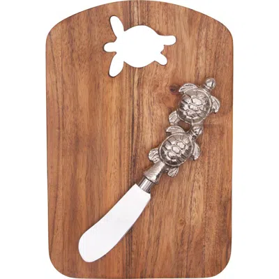 Gallerie Ii Sea Turtle Coastal Cheese Board Server With Metal Spreader Set Of 2 In Silver