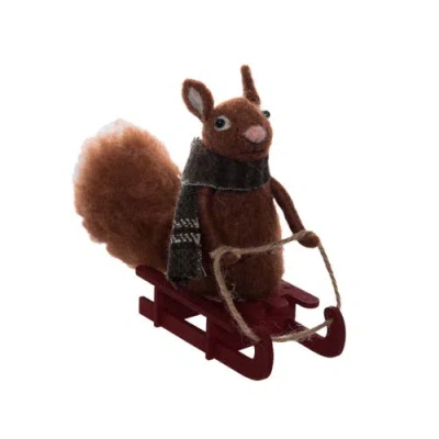 Gallerie Ii Squirrel On Sleigh Figurine In Brown
