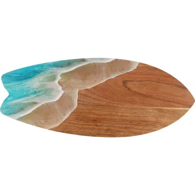 Gallerie Ii Surfboard Wave Coastal Wood Novelty Sports Shaped Serving Platter 6.5" X 16" In Brown