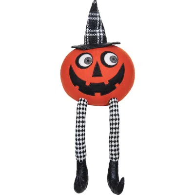 Gallerie Ii Witch Hat Jack O' Lantern Face Dangle Legs Halloween Decorative Figurine 7" X 19" In Black