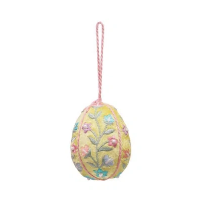 Gallerie Ii Yellow Floral Vintage Velvet Easter Egg Decorative Ornament
