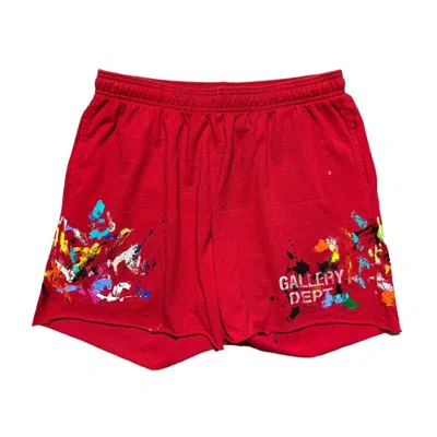 Pre-owned Gallery Dept. Adjustable Waist Paint Splatter Drawstring Shorts In Red