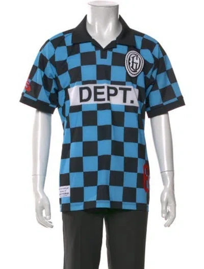 Pre-owned Gallery Dept. Alvarado Soccer Jersey Colorblock Pattern Polo Shirt In Blue
