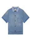 Gallery Dept. Bartz Paint-splattered Embroidered Cotton-chambray Shirt In Blue
