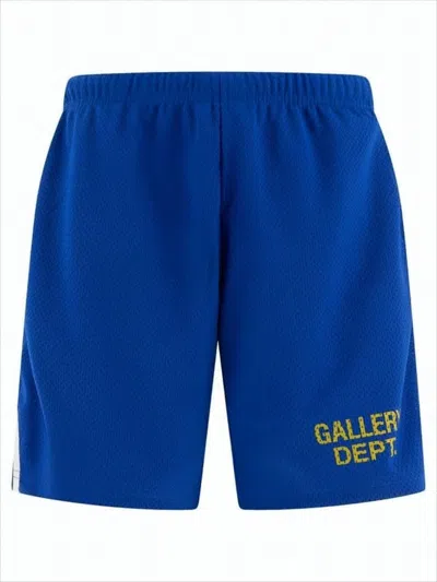 GALLERY DEPT. BREATHABLE BLUE MESH SHORTS WITH CONTRASTING STRIPES