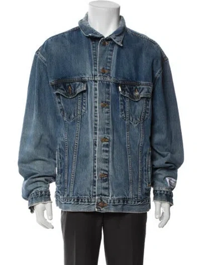 Pre-owned Gallery Dept. Denim Logo Trucker Graphic Print Denim Jacket In Blue