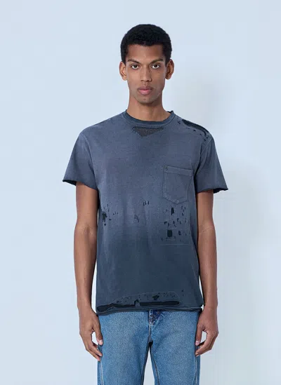 Gallery Dept. Distressed Cotton Jersey T-shirt In Blue