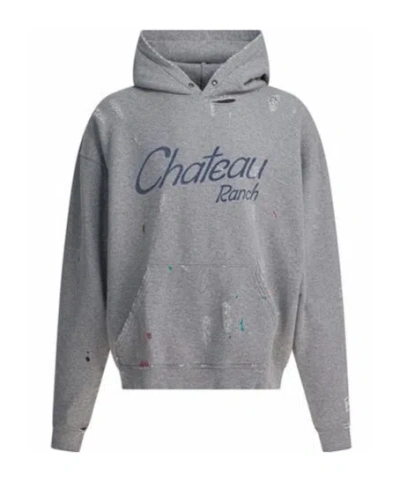 Gallery Dept. Distressed Horseshoe-print Hoodie In Gray