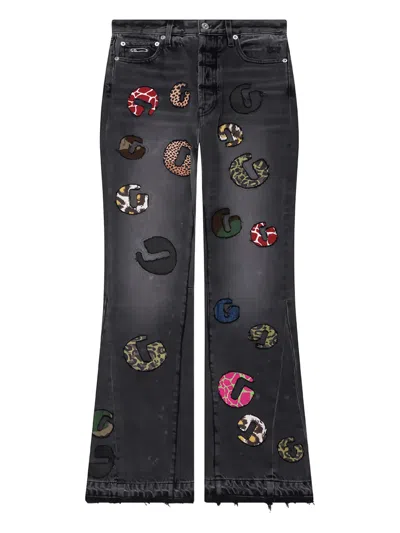 Gallery Dept. G Time La Flare Appliqué Wide-leg Jeans In Black