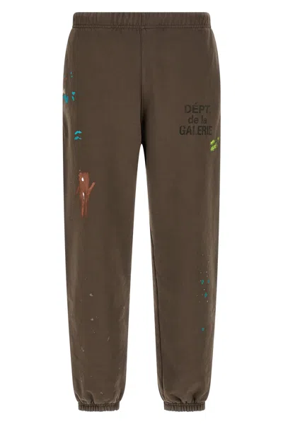 Gallery Dept. Logo-print Paint-splattered Cotton-jersey Sweatpants In Brown
