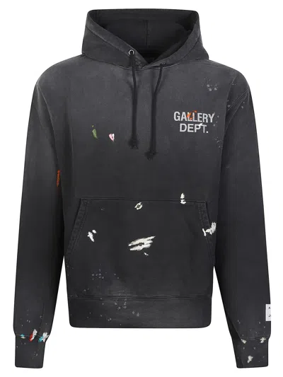 Gallery Dept. Logo-print Paint-splattered Cotton-jersey Hoodie In Gray