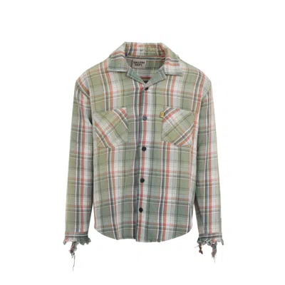 Gallery Dept. Men Green Frayed Flannel Shirt, Xl Luxury Shirts For Men Darveys In Gray