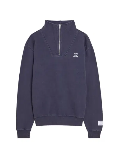 Gallery Dept. Logo Half-zip Cotton Sweatshirt In Blue