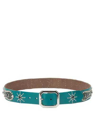 Gallery Dept. Leather Belt With Decorations Belts Light Blue