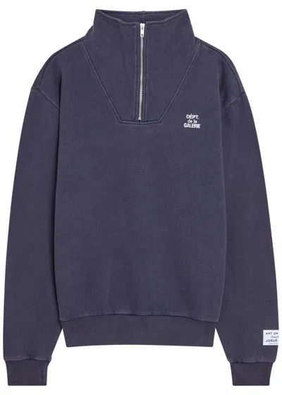 Gallery Dept. Logo Half-zip Cotton Sweatshirt In Blue