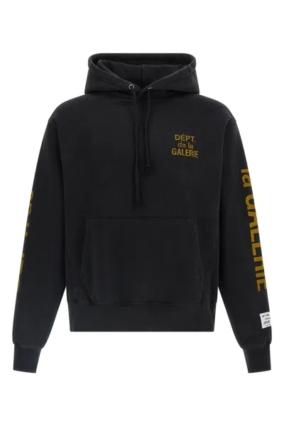 Gallery Dept. Logo Hooded Sweatshirt Front Pocket Ribbed Cuffs In Black