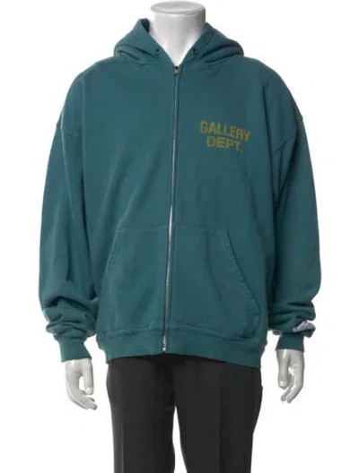 Pre-owned Gallery Dept. Logo Zip Up Graphic Print Hoodie W/ Tags In Blue