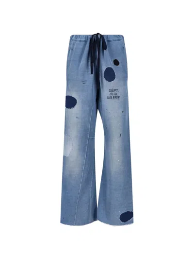 Gallery Dept. Relaxed Wide-leg Trousers With Distressed Detailing And Patchwork Accents In Blue
