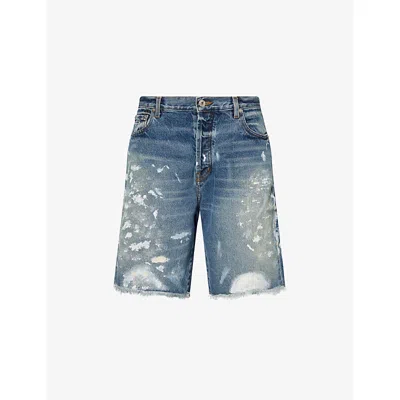 Gallery Dept. Mens Indigo Painted Distressed Denim Shorts In Purple