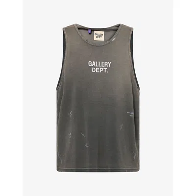 Gallery Dept. Mens Logo-print Oversize Cotton Vest Top Washed Black Xl In Gray