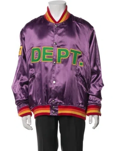 Pre-owned Gallery Dept. Mvp Satin Varsity Bomber Graphic Print Bomber Jacket W/ Tags In Purple