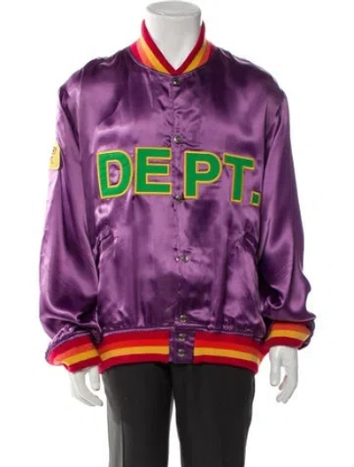 Pre-owned Gallery Dept. Mvp Satin Varsity Graphic Print Bomber Jacket In Purple