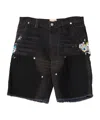 Gallery Dept. Paint-splatter Frayed Cargo Shorts In Black