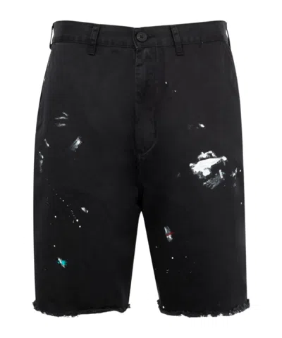 Gallery Dept. Paint-splatter Frayed Shorts In Black