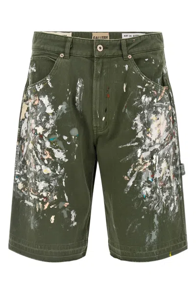 Gallery Dept. Wide-leg Paint-splattered Cotton-twill Shorts In Green