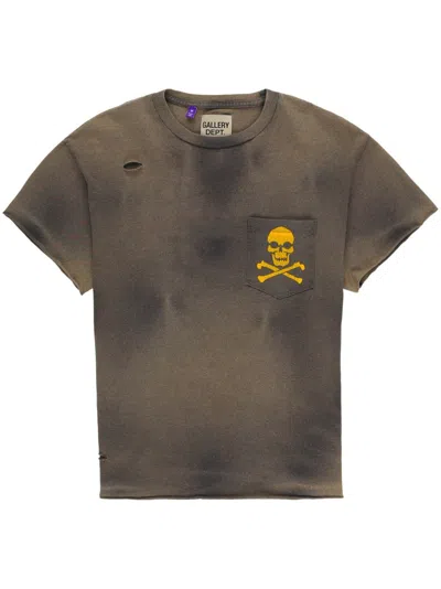 Pre-owned Gallery Dept. Skull And Crossbones Hollywood Logo T Shirt In Grey