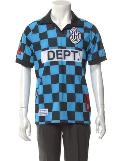 Pre-owned Gallery Dept. Soccer Plaid Print Polo Shirt In Blue