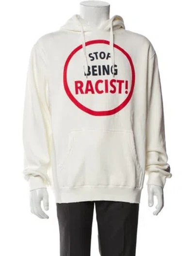 Pre-owned Gallery Dept. Stop Being Racist Graphic Print Hoodie In White