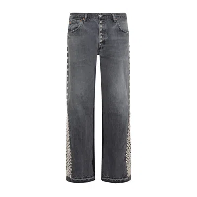 Gallery Dept. Studded La Flare Black Cotton Jeans In Grey
