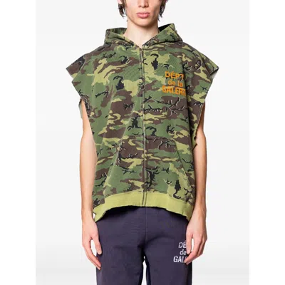 Gallery Dept. Multicolor Camouflage Hooded Gilet With Zip Closure In Green