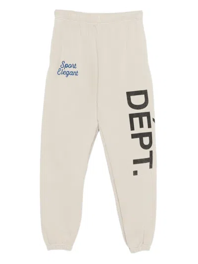 Gallery Dept. Team Dept Tapered Embroidered Printed Cotton-jersey Sweatpants In Neutral