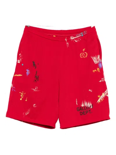 Gallery Dept. Studio Gym Straight-leg Paint-splattered Mesh Shorts In Red