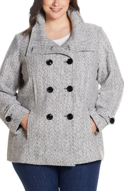 Gallery Double Breasted Peacoat In Blackwhite